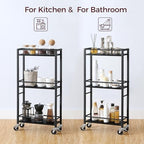 Slim Rolling Cart, Mobile Kitchen Cart on Wheels, Narrow Storage Cart for Small Space, Small Bar Cart, for, alternate view 5