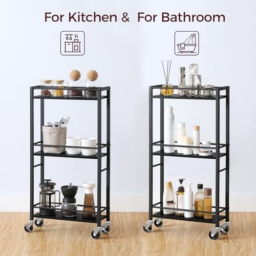 Slim Rolling Cart, Mobile Kitchen Cart on Wheels, Narrow Storage Cart for Small Space, Small Bar Cart, for, alternate view 5