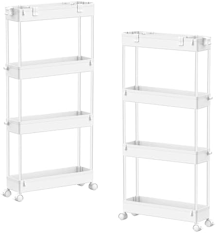 Slim Storage Cart(2 Pack),4-Tier Rolling Utility Organizer