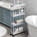Slim Storage Cart 4 Tier, Bathroom Organizer Rolling Utility, Mobile Shelving Unit Slide Out for Office