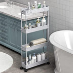 Slim Storage Cart 4 Tier, Bathroom Organizer Rolling Utility, Mobile Shelving Unit Slide Out for Office