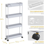 Slim Storage Cart 4 Tier, Bathroom Organizer Rolling Utility, Mobile Shelving Unit Slide Out for Office, alternate view 2