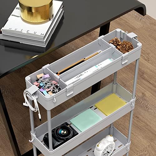 Slim Storage Cart 4 Tier, Bathroom Organizer Rolling Utility, Mobile Shelving Unit Slide Out for Office, alternate view 3