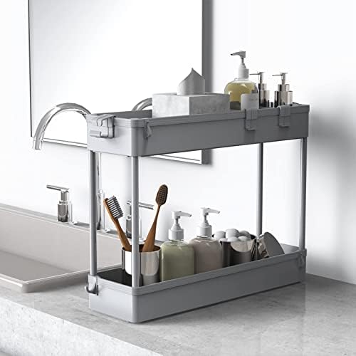 Slim Storage Cart 4 Tier, Bathroom Organizer Rolling Utility, Mobile Shelving Unit Slide Out for Office, alternate view 4