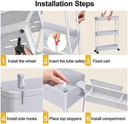 Slim Storage Cart 4 Tier, Bathroom Organizer Rolling Utility, Mobile Shelving Unit Slide Out for Office, alternate view 5