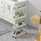 Slim Storage Cart 4 Tier, Bathroom Organizer Rolling Utility, Mobile Shelving Unit Slide Out for Office