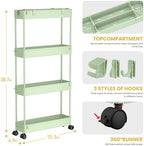 Slim Storage Cart 4 Tier, Bathroom Organizer Rolling Utility, Mobile Shelving Unit Slide Out for Office, alternate view 2