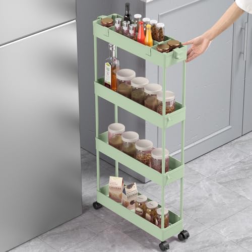 Slim Storage Cart 4 Tier, Bathroom Organizer Rolling Utility, Mobile Shelving Unit Slide Out for Office, alternate view 4
