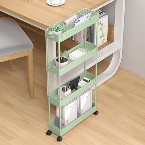 Slim Storage Cart 4 Tier, Bathroom Organizer Rolling Utility, Mobile Shelving Unit Slide Out for Office, alternate view 5