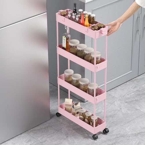 Slim Storage Cart 4 Tier, Bathroom Organizer Rolling Utility, Mobile Shelving Unit Slide Out for Office, alternate view 4