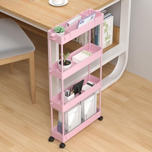 Slim Storage Cart 4 Tier, Bathroom Organizer Rolling Utility, Mobile Shelving Unit Slide Out for Office, alternate view 5