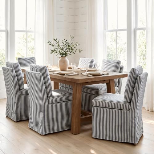 Slipcovered Dining Chairs Set of 6, Farmhouse Upholstered Dining Chair with Solid Wood Legs, Soft Padded Armless