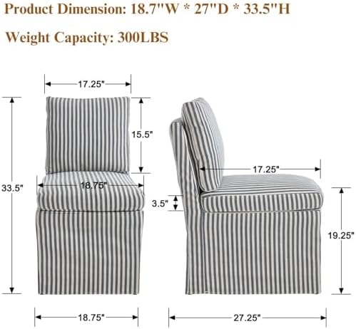 Slipcovered Dining Chairs Set of 6, Farmhouse Upholstered Dining Chair with Solid Wood Legs, Soft Padded Armless, alternate