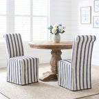 Slipcovered Upholstered Parsons Dining Chairs Set of 2, Blue Stripe in Standard in Blue Stripe