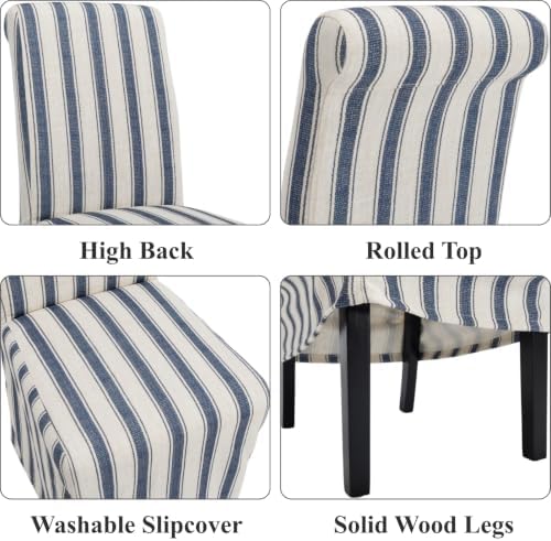 Slipcovered Upholstered Parsons Dining Chairs Set of 2, Blue Stripe in Standard in Blue Stripe, alternate view 3