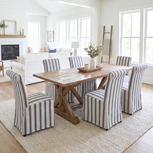 Slipcovered Upholstered Parsons Dining Chairs Set of 2, Blue Stripe in Standard in Blue Stripe, alternate view 4