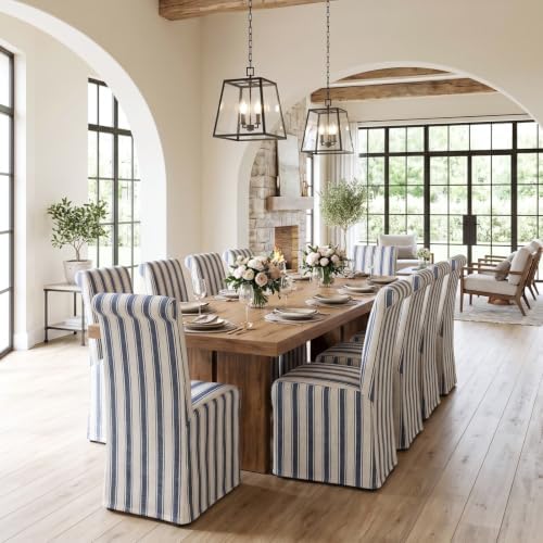 Slipcovered Upholstered Parsons Dining Chairs Set of 2, Blue Stripe in Standard in Blue Stripe, alternate view 5
