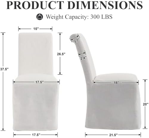 Slipcovered Upholstered Parsons Dining Chairs Set of 2, Cream White in Standard in Cream White, alternate view 2