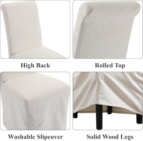 Slipcovered Upholstered Parsons Dining Chairs Set of 2, Cream White in Standard in Cream White, alternate view 3