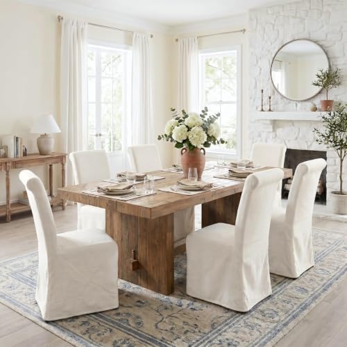 Slipcovered Upholstered Parsons Dining Chairs Set of 2, Cream White in Standard in Cream White, alternate view 5