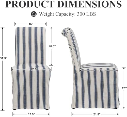 Slipcovered Upholstered Parsons Dining Chairs Set of 4, Blue Stripe in Standard in Blue Stripe, alternate view 2