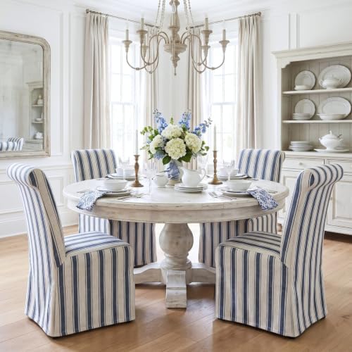Slipcovered Upholstered Parsons Dining Chairs Set of 4, Blue Stripe in Standard in Blue Stripe, alternate view 6