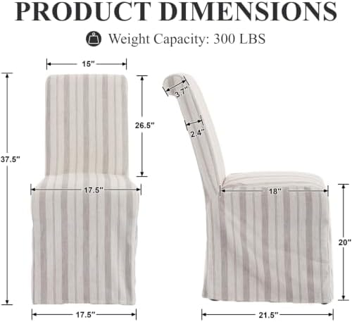 Slipcovered Upholstered Parsons Dining Chairs Set of 4, Stripe in Standard in Khaki Stripe, alternate view 2