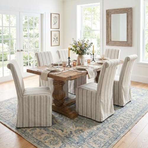 Slipcovered Upholstered Parsons Dining Chairs Set of 4, Stripe in Standard in Khaki Stripe, alternate view 4