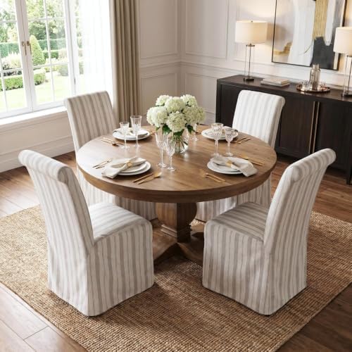 Slipcovered Upholstered Parsons Dining Chairs Set of 4, Stripe in Standard in Khaki Stripe, alternate view 5