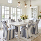Slipcovered Upholstered Parsons Dining Chairs Set of 6, Blue Stripe in Standard in Blue Stripe