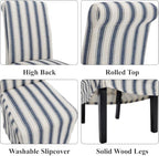 Slipcovered Upholstered Parsons Dining Chairs Set of 6, Blue Stripe in Standard in Blue Stripe, alternate view 3
