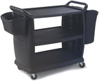 Small 3-Shelf Plastic Bussing Cart, Black in Black