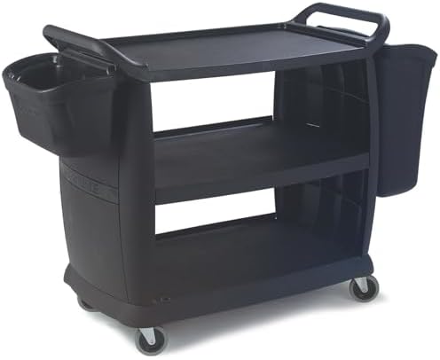 Small 3-Shelf Plastic Bussing Cart, Black in Black