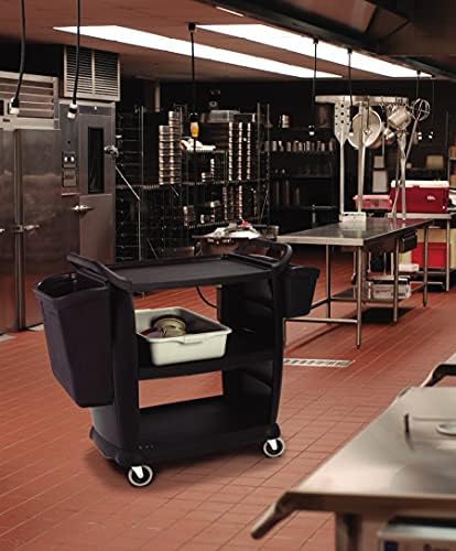 Small 3-Shelf Plastic Bussing Cart, Black in Black, alternate view 2