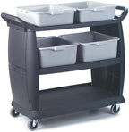 Small 3-Shelf Plastic Bussing Cart, Black in Black, alternate view 4