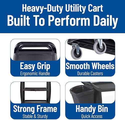 Small 3-Shelf Plastic Bussing Cart, Black in Black, alternate view 5