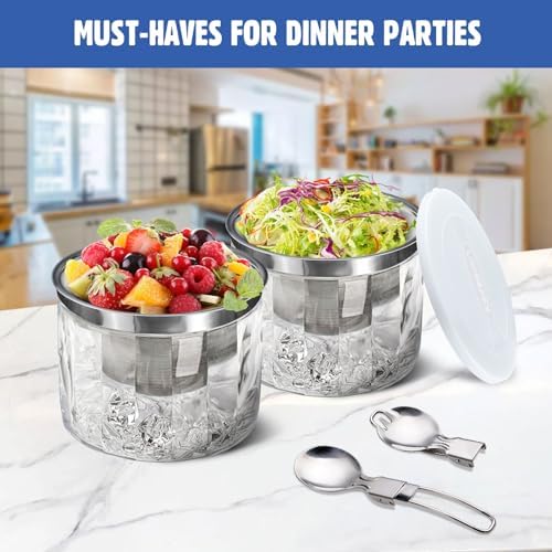 Small Chilled Serving Bowl 2 Pack, 25oz Ice Chilled Dip Bowl with Lid for Parties, Cold Serving Dish for Hummus, alternate