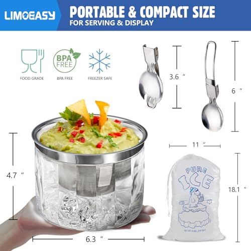Small Chilled Serving Bowl 2 Pack, 25oz Ice Chilled Dip Bowl with Lid for Parties, Cold Serving Dish for Hummus, alternate