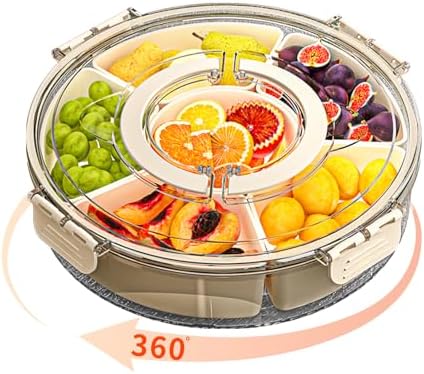Small Divided Serving Tray with Lid and Handle, Stackable Snackle Box Container for Fruits Candy Organizer