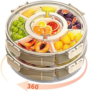 Small Divided Serving Tray with Lid and Handle, Stackable Snackle Box Container for Fruits Candy Organizer