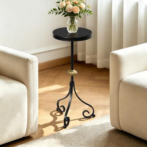 Small Drink Table, Round Pedestal End Table, Black in Black, alternate view 3