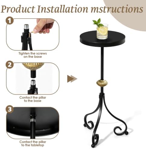 Small Drink Table, Round Pedestal End Table, Black in Black, alternate view 4