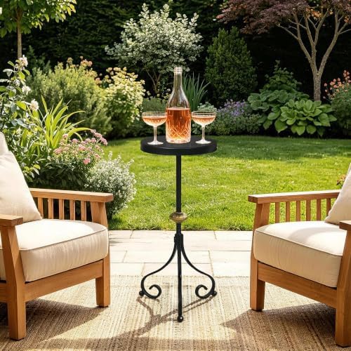 Small Drink Table, Round Pedestal End Table, Black in Black, alternate view 7