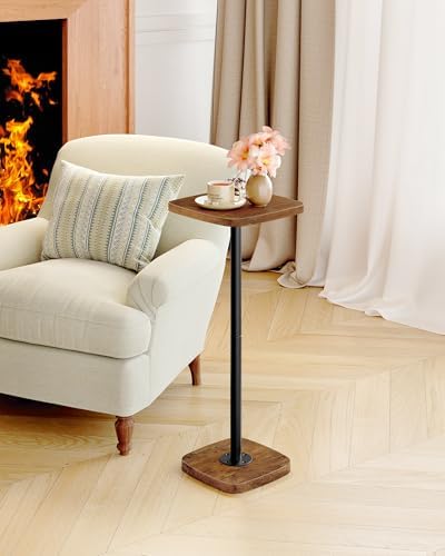 Small Drink Table, Square Side Table for Small Spaces, Martini Table with Pedestal, for Living Room, Bedroom, alternate view