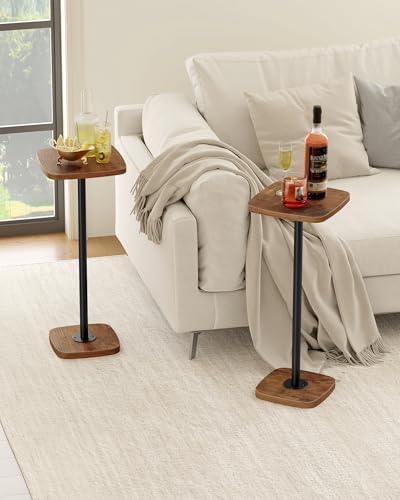 Small Drink Table, Square Side Table for Small Spaces, Martini Table with Pedestal, for Living Room, Bedroom, alternate view