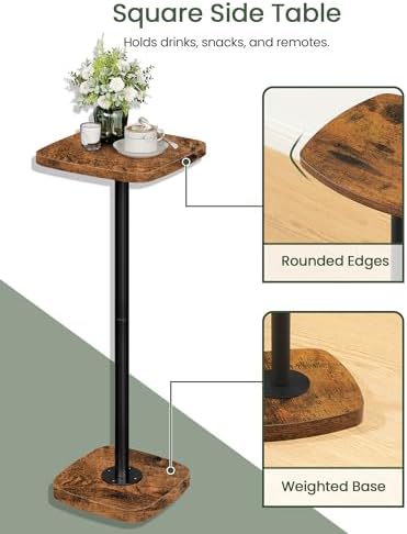 Small Drink Table, Square Side Table for Small Spaces, Martini Table with Pedestal, for Living Room, Bedroom, alternate view