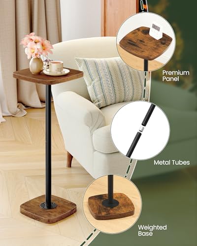 Small Drink Table, Square Side Table for Small Spaces, Martini Table with Pedestal, for Living Room, Bedroom, alternate view