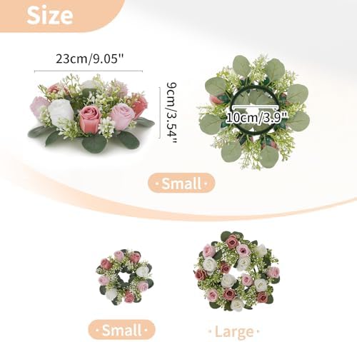 Small Flower Rings for Centerpieces: 9.05 Inch Dusty Rose & White Candle Rose Wreath for Wedding Party Christmas, alternate