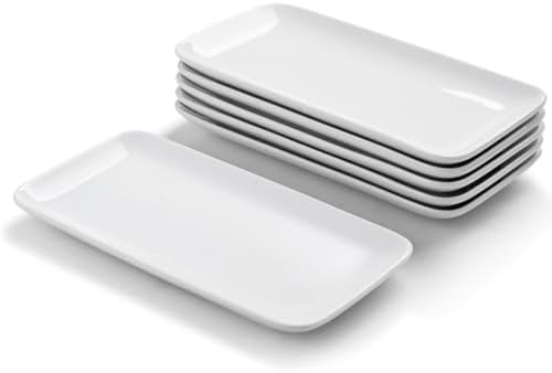Small Rectangle Plates Set of 6, White Serving Platters 9Inch in 9 inch in White-9inch