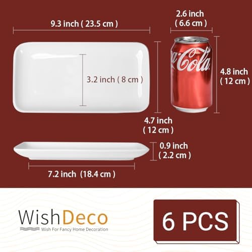 Small Rectangle Plates Set of 6, White Serving Platters 9Inch in 9 inch in White-9inch, alternate view 3